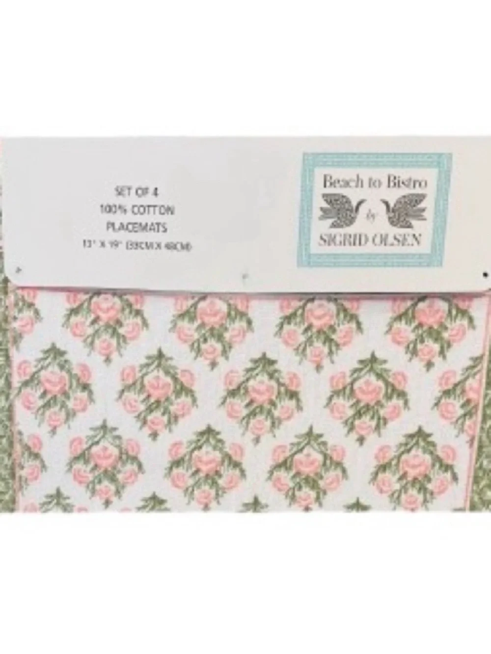🆕- Sigrid Olsen Beach to Bistro- Set of 4 Pink Seashell & Green Leaf Placemats